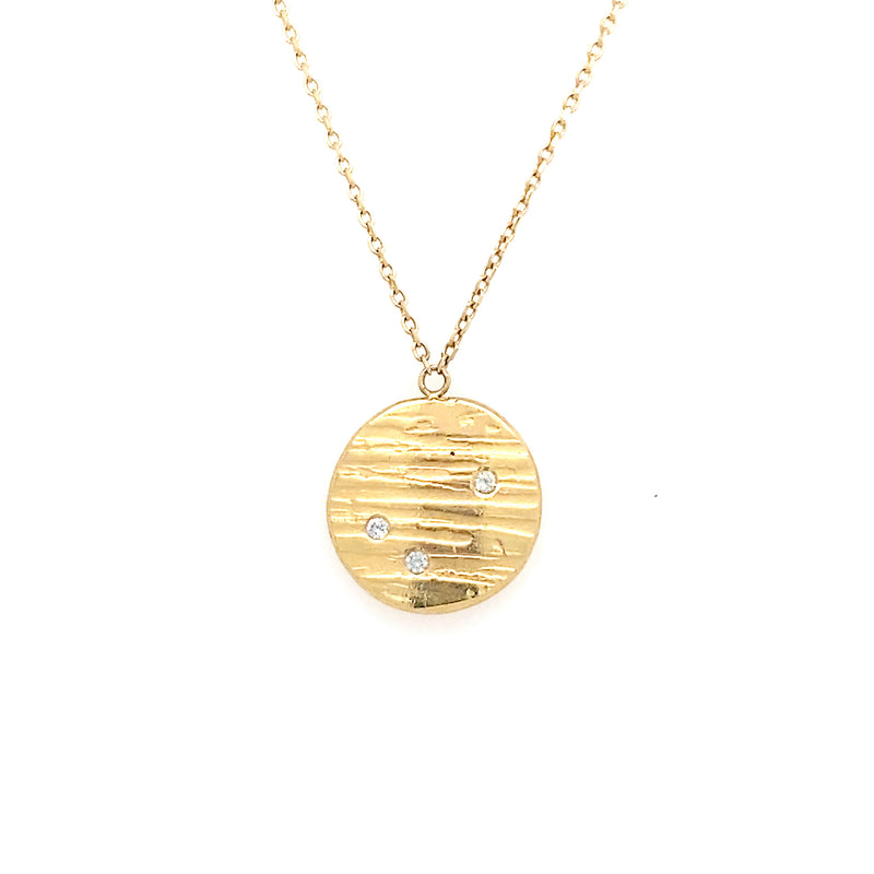 14K Gold Birch Disk with Diamonds Necklace - RN2045KY