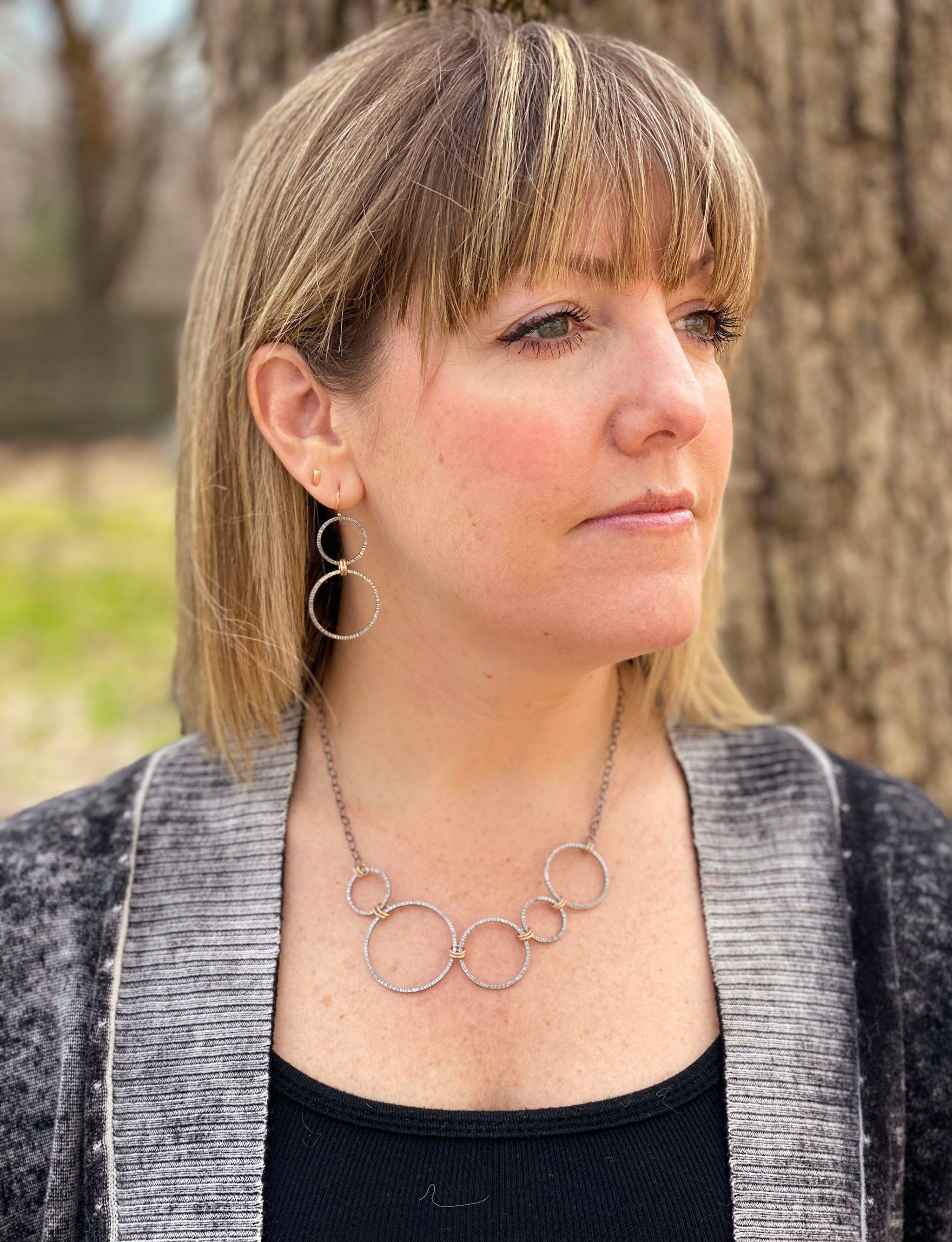 Large Lined Harmony Hoops Earrings (E1768) - DanaReedDesigns