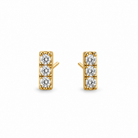 3 Diamond 14K Gold Bar Stud Earrings