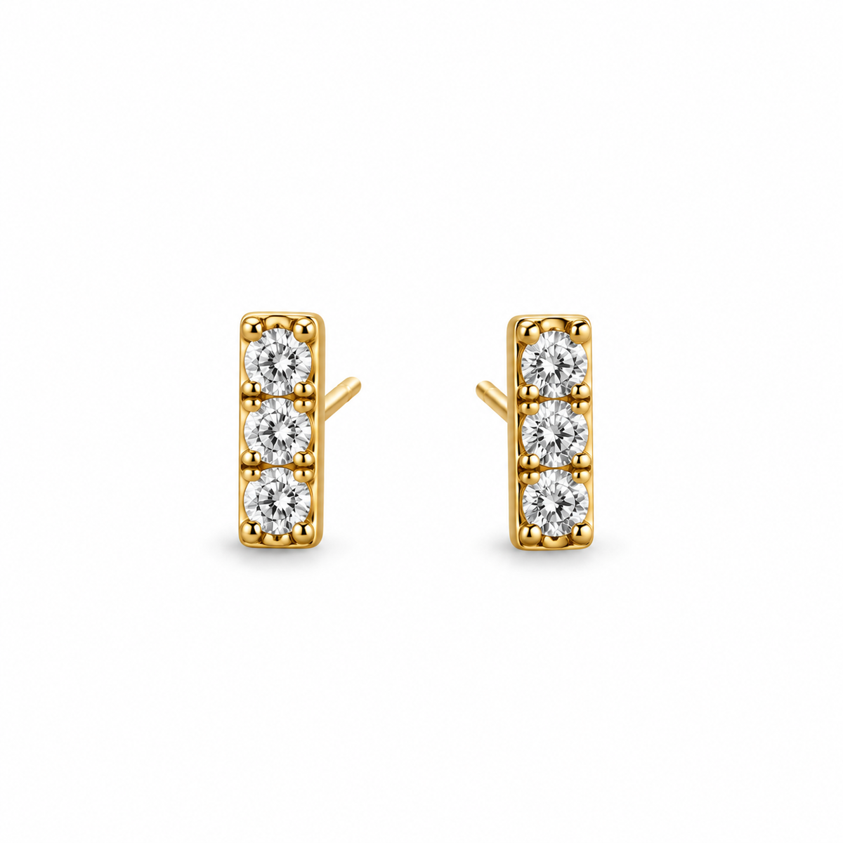 3 Diamond 14K Gold Bar Stud Earrings