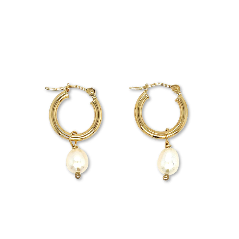 14k hoops with Pearl Drops