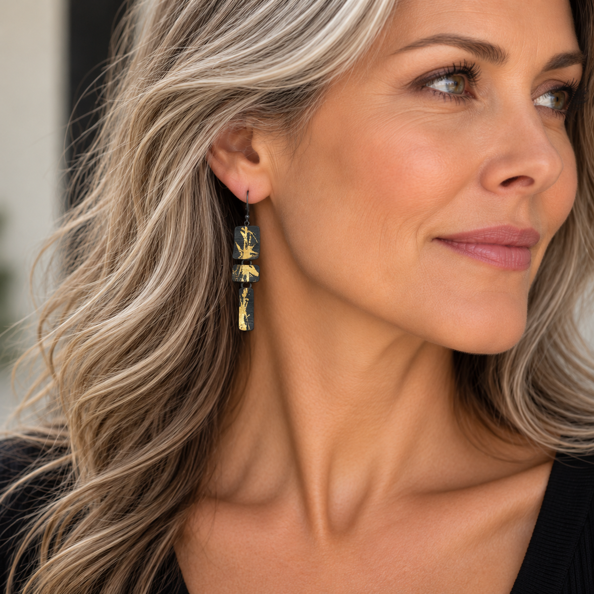 Gilded Splatter Rectangle Earrings