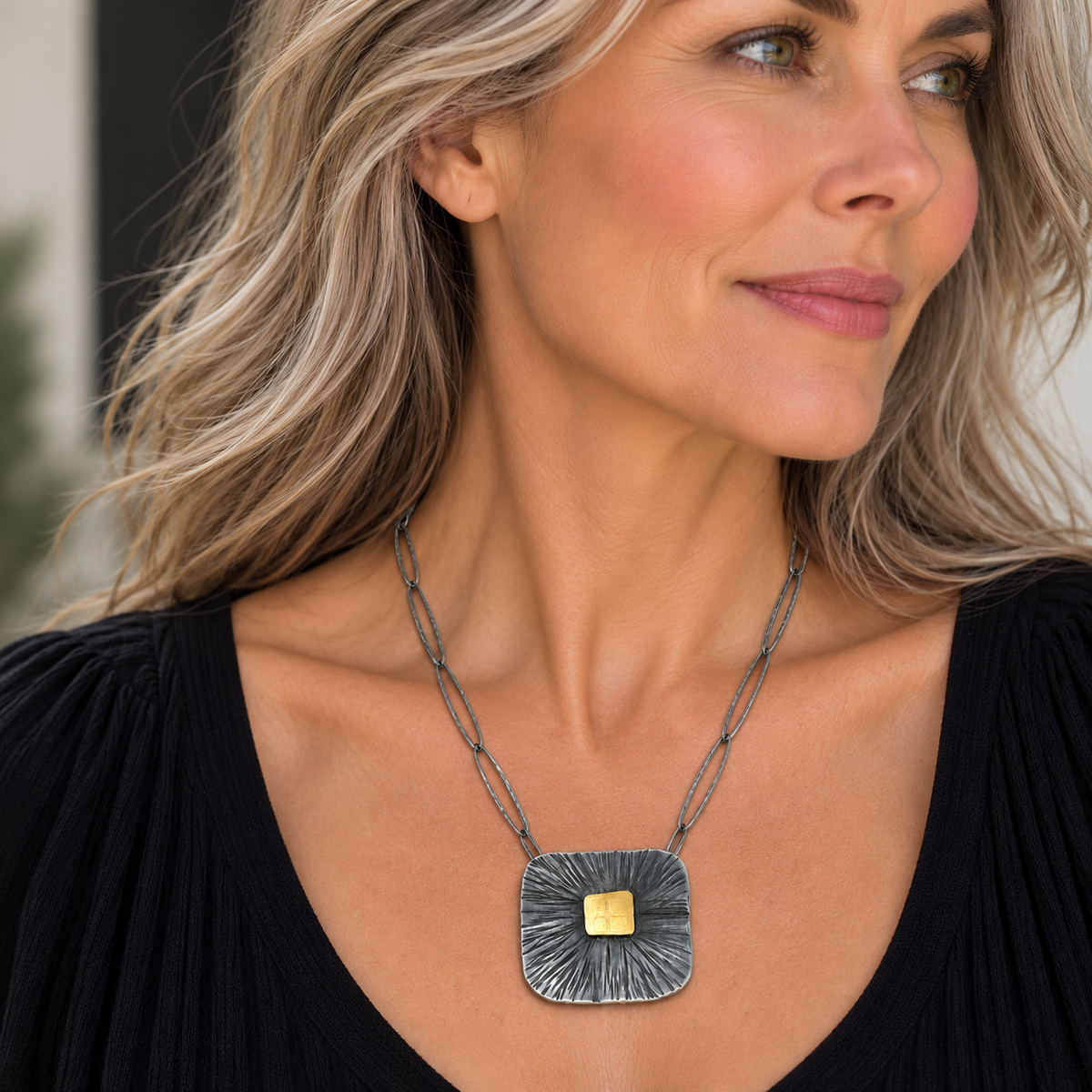 Square Bi-Metal Necklace