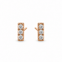 3 Diamond 14K Gold Bar Stud Earrings