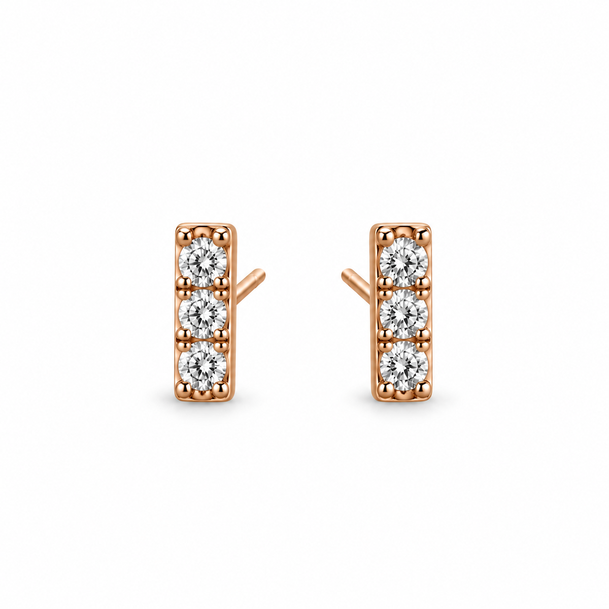 3 Diamond 14K Gold Bar Stud Earrings