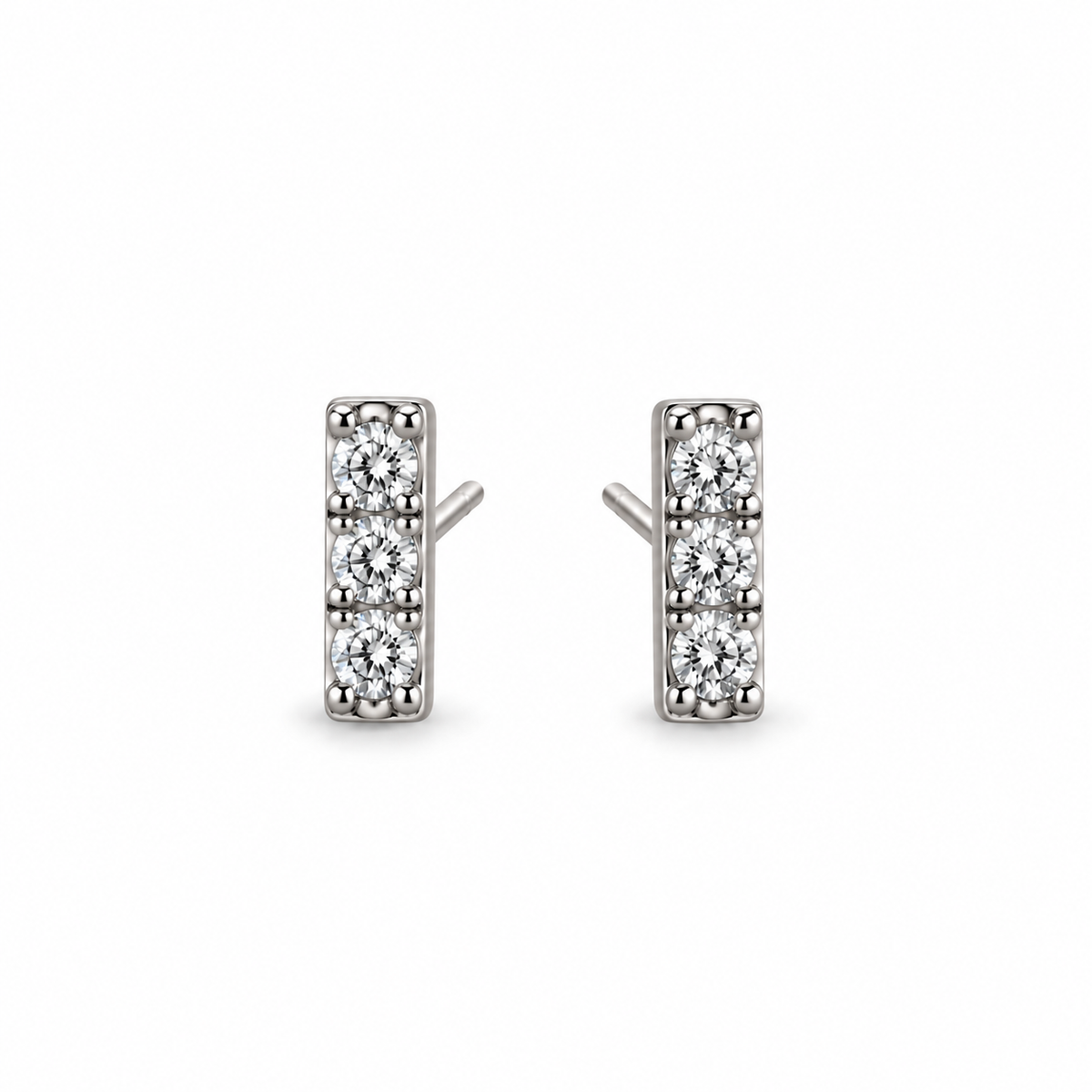 3 Diamond 14K Gold Bar Stud Earrings
