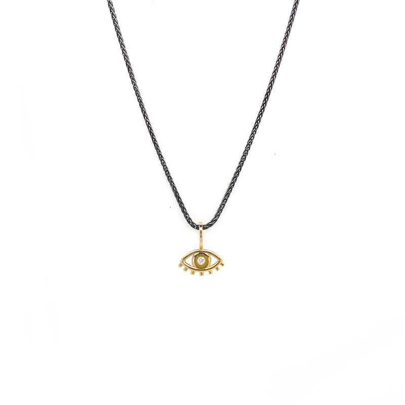 14K Gold Evil Eye Necklace with Diamond on Black - RN2001KYO