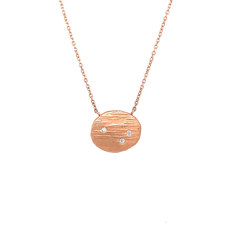 14K Rose Gold Birch Disk with Diamonds Necklace