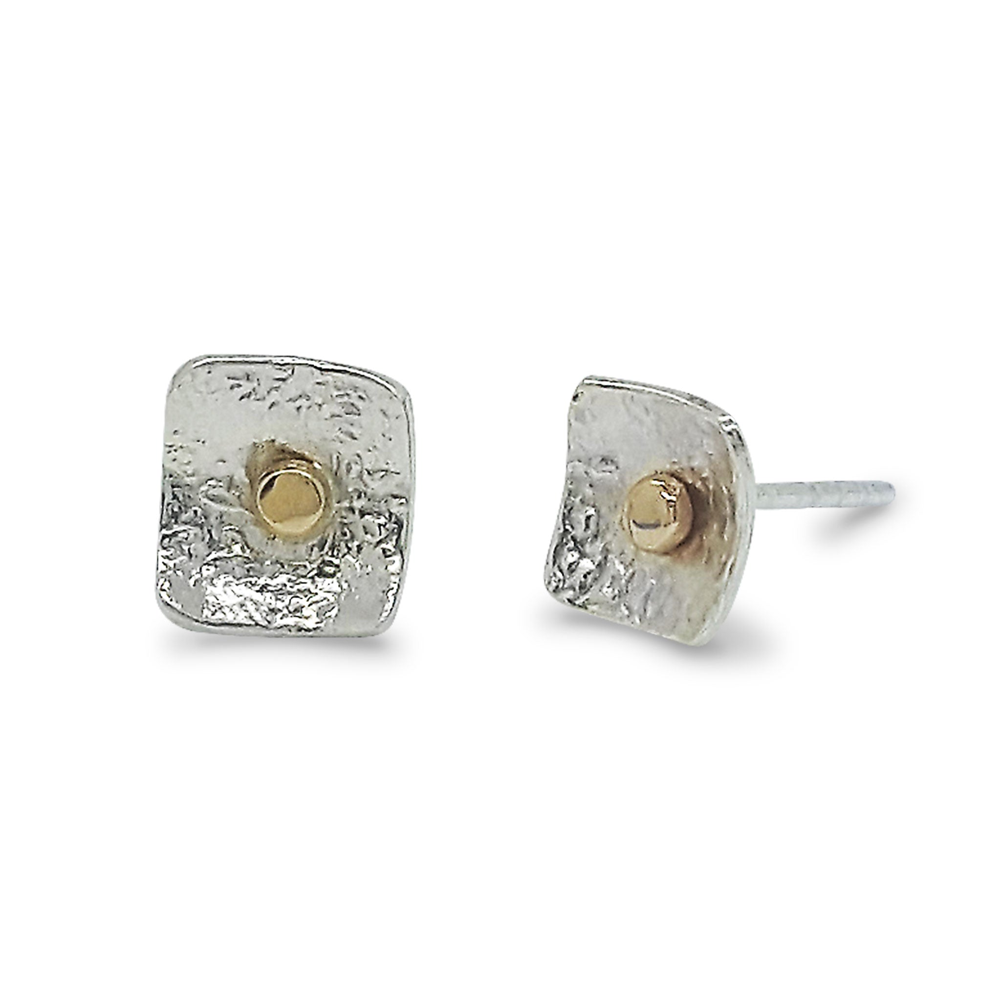 Small Square Post Earrings with 14K Gold Dot - E1506 E1506KS