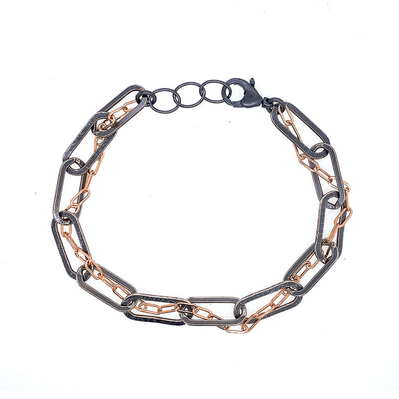 Entwined Chain Thru Oval Link Chain Bracelet (B377)