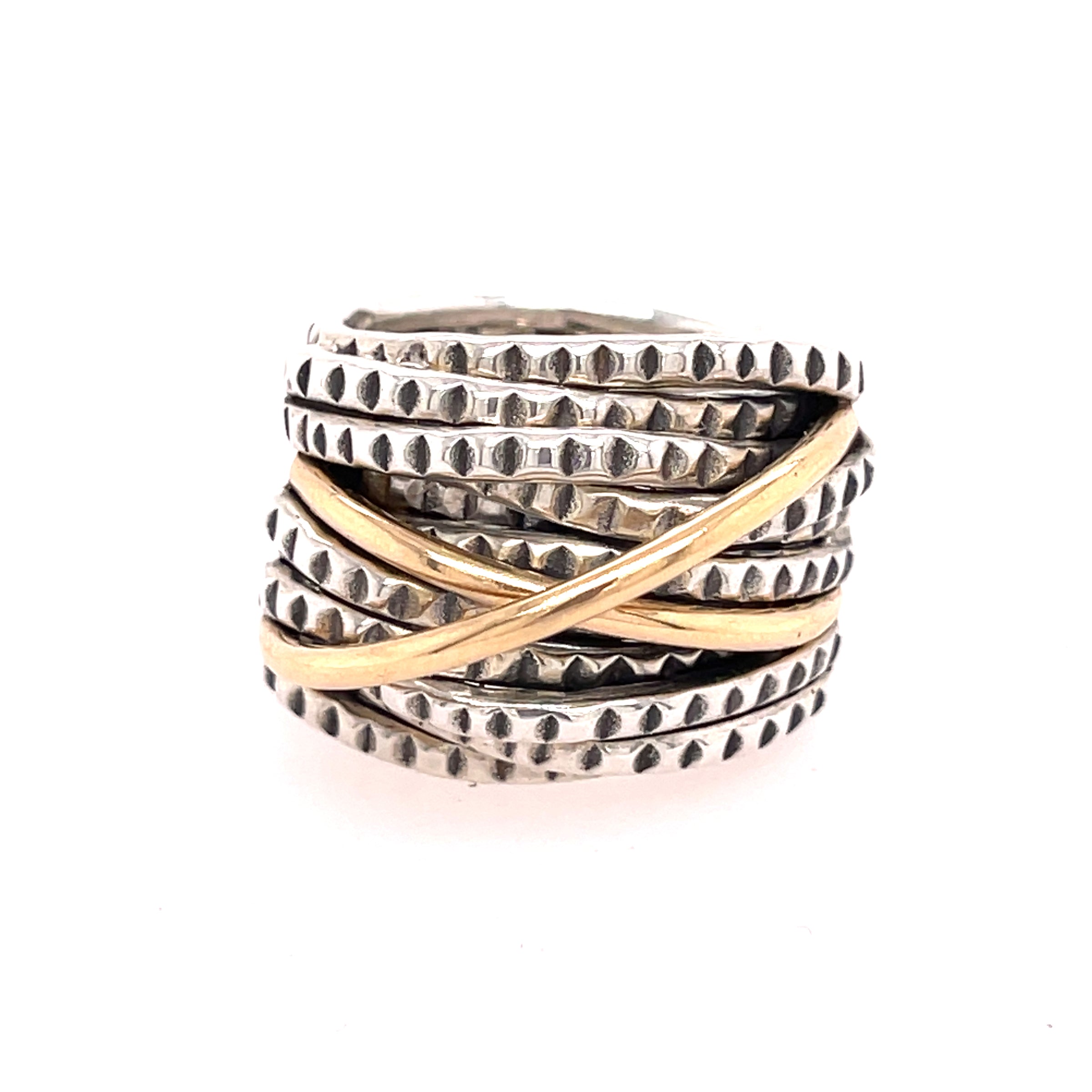 Entwined ring with gold bars - R352KS